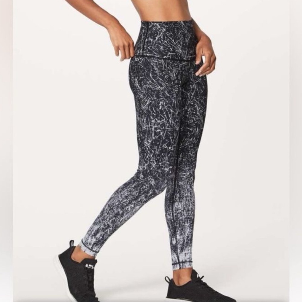 Lululemon Wunder Under High Rise Tight Nulux Alpine Black White 6 Leggings 28”